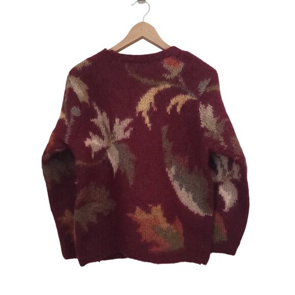 Vintage Talbots Hand Knit Maroon Floral Pullover Sweater Mohair Blend Sz S - Picture 2 of 4